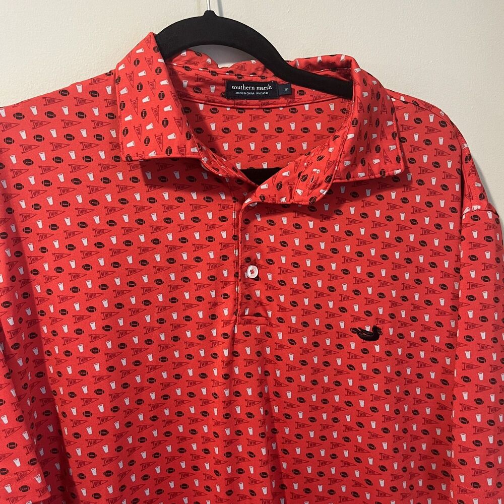 Southern Marsh Polo Shirt Mens M Red Football Geometric Performance Stretch